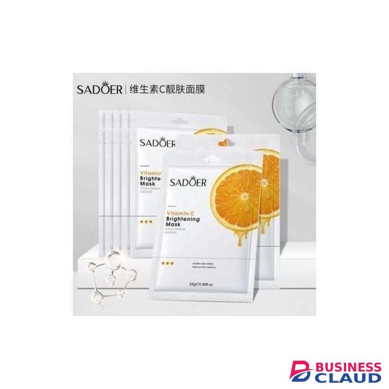 SADOER 5Pcs Vitamin C Skin Care Set: Face Cream + Serum + 2 Face Masks + Face Cleanser For Skin Glowing, Treating Dark Spots, Anti-wrinkles, Smoothening Face & Improving Skin Texture Set