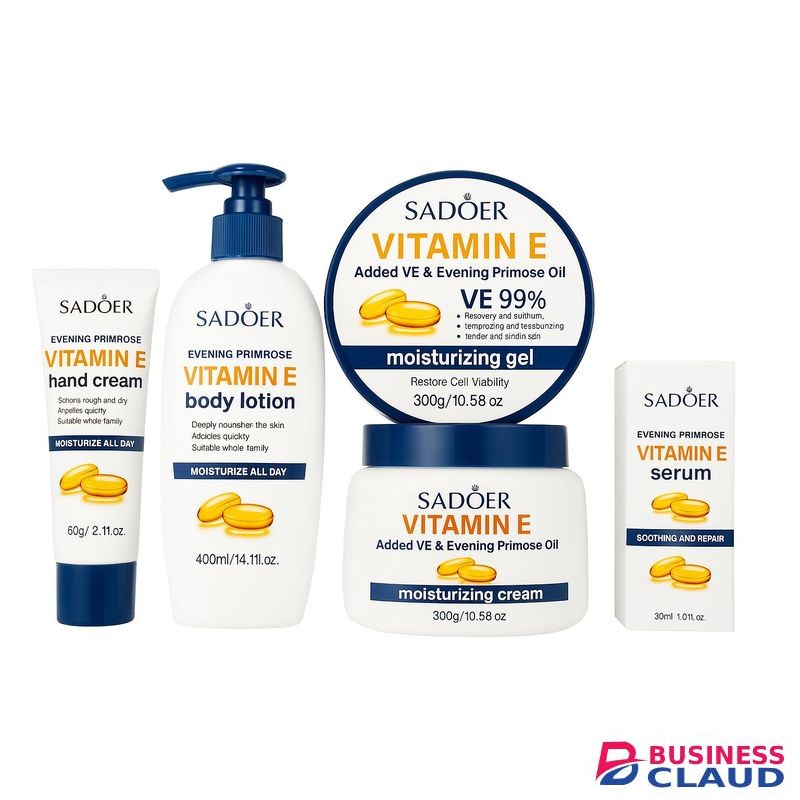 SADOER Vitamin E Skincare Set - 5-Piece Kit with Serum, Lotion, Cream, Gel & Hand Cream