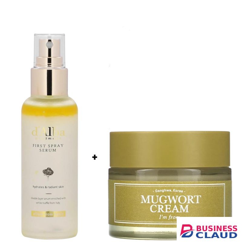 I'm From Mugwort Face Cream + d'Alba First Spray Serum Double Layer With White Truffle From Italy & Niacinamide. Deeply Moisturizes, Hydrates, Brightens, Make Skin Radiant, Elasticity, Treats Acne, Spots, Irritation, Rashes, Give A Glass skin Glow & Detox