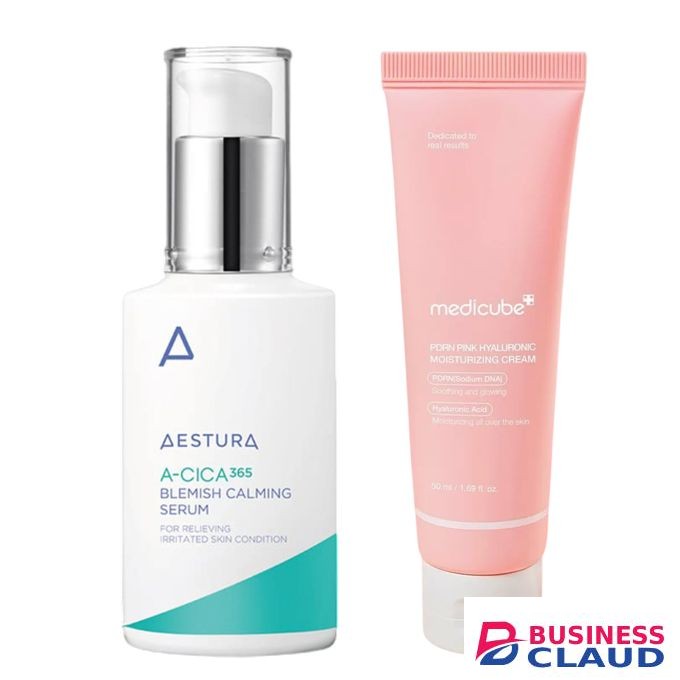 Medicube PDRN Pink Hyaluronic Moisturizing Cream with Niacinamide + Aestura -CICA365 Blemish Calming Face Serum with Niacinamide. Moisturizes, Treats & Calms Acne, Soothes Redness, Irritation, Remove Dark Spots, Acne Scars, Glows, Improve Elasticity & Eve
