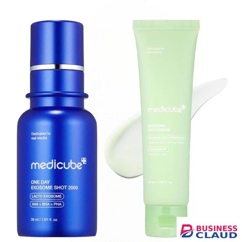 Medicube Exosome Cica Cream For Calming & Soothing + One Day Exosome Shot Pore Ampoule 2000 Serum With Citric Acid, AHA & Niacinamide. Reduce & Calms Acne, Breakouts, Irritations, Firms, Exfoliates, Fade Dark Spots & Gives A Glass Glow Finish