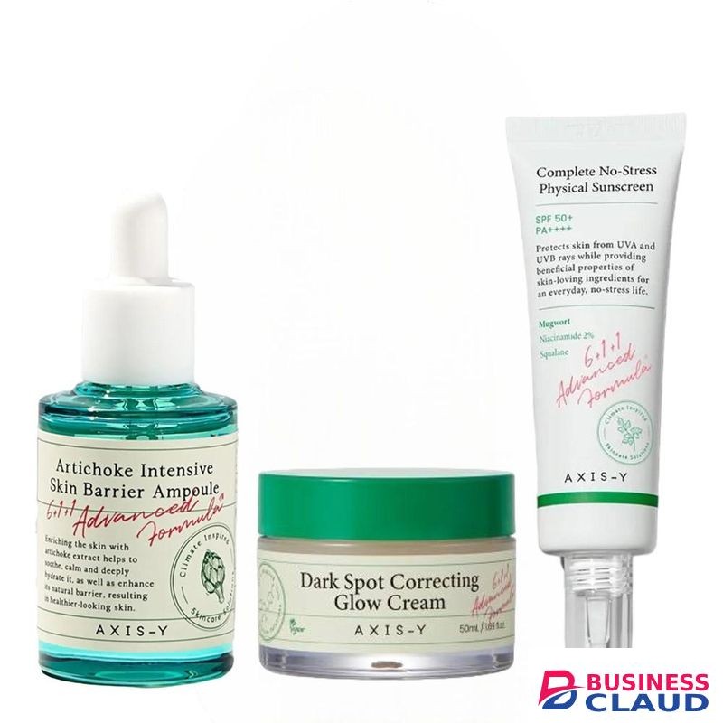 AXIS-Y Artichoke Intensive Skin Barrier Ampoule Face Serum + Dark Spot Correcting Glow Cream + Complete No Stress Physical Sunscreen SPF 50+ PA++++. Removes Dark Spots, Acne Marks & Offer Sunscreen