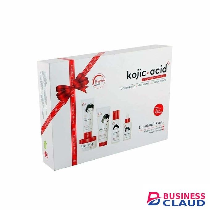 5 in 1 GuanJing Kojic Acid Beauty Skin Care Set - Sunscreen Cream, Essence Toner, Anti-wrinkle face serum, Facial wash & Body Cream