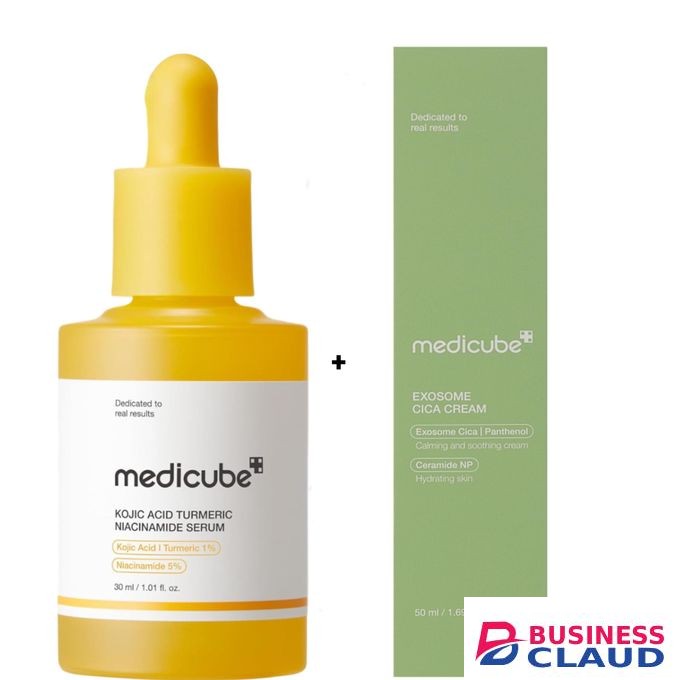 Medicube Kojic Acid Turmeric Niacinamide Serum +Exosome Cica Face Cream for Calming & Soothing. Moisturizes, Removes Dark Spots, Hyperpigmentation, Acne Scars, Blemishes, Glows, Brightens the skin, Treats acne, redness, breakouts, Soothes Irritation & Eve