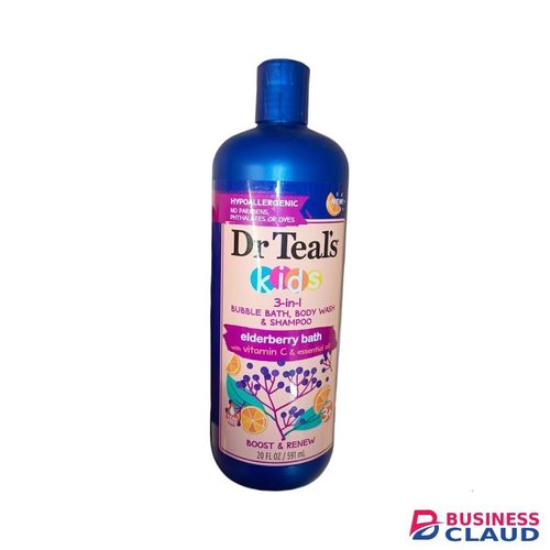 Dr Teal'S Kids 3-in-1 BUBBLE BATH BODY WASH SHAMPOO Elderberry With VITAMIN C & ESSENTIAL OIL Boost & Renew nk