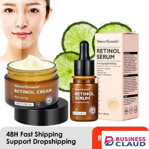 Retinol Cream + Serum 2 PCS/Set Anti-Aging Firming Lifting Wrinkle Containing 2.5% Retinol Face Cream Moisturizing Reduce Wrinkle Fine Lines Facial Skin Care