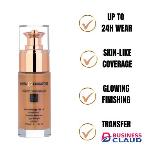 Divas cosmetics Flawless Fix Foundation SPF 15 ~ 24 HR Wear, 35 ml - Amber