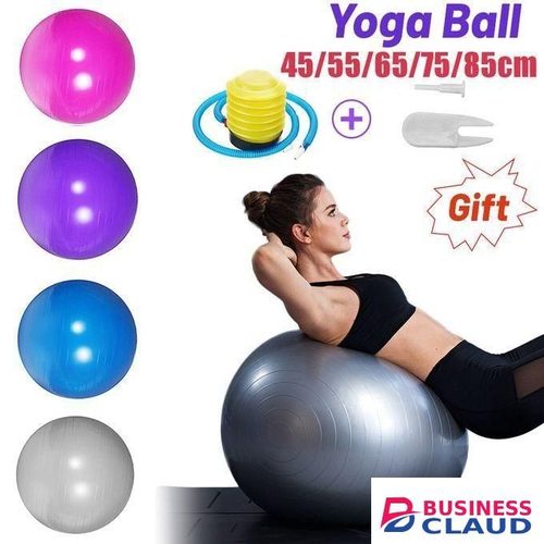 85 Cm Yoga Ball PVC Thicken For Pilates Yoga Fitness Sport Anti-Slip/Burst Pregnancy Birthing Exercise Fitness Massage Gym Portable Ball + Free Pump Silve