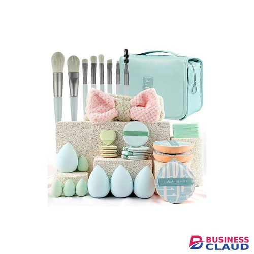 Gukbis 33 Pcs Beauty Tools Set with Travel Makeup Bag, Complete Makeup Brush Set and Powder Puff for Before and After Makeup