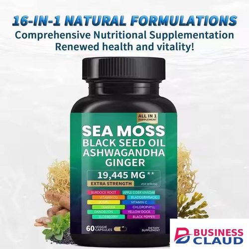 Organic Extra Strength Sea Moss 16-in-1 Supplement Comprehensive Vitality Complex with Black Seed Oil Ashwagandha and Ginger for Total Body Wellness