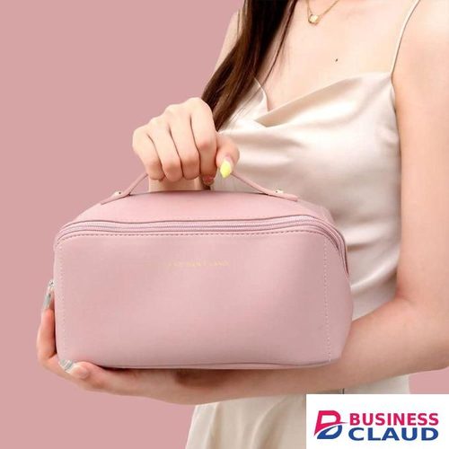 Makeup Bag Large Capacity Travel Cosmetic Bag Portable PU Leather Water Resistant Makeup Organizer Bags for Women with Handle and Divider Open Flat