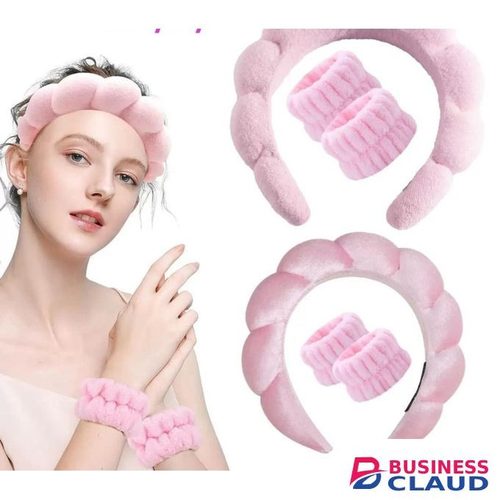 Plush Spa Headband and Wristband Set – Soft Microfiber Skincare Headband with Matching Wrist Washbands for Face Washing, Makeup, and Yoga