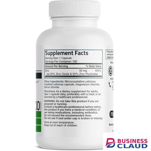 Bronson Zinc 50mg. 100 Vegetarian Count. Complex High Potency Immune Support Supplement & Antioxidant and Skin Health - Non GMO