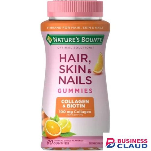 Natures Bounty Optimal Solutions Hair, Skin & Nails with Biotin and Collagen, Citrus-Flavored Gummies Vitamin Supplement, 2500 mcg, 80 Ct, 40 Total Servings