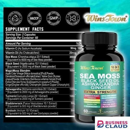 Organic Sea Moss & Ashwagandha With Bladderwrack & Burdock Root For Energy Stress Relief Thyroid Support Immunity Gut Health Detox Skin Glow Hormonal Balance & Vitality