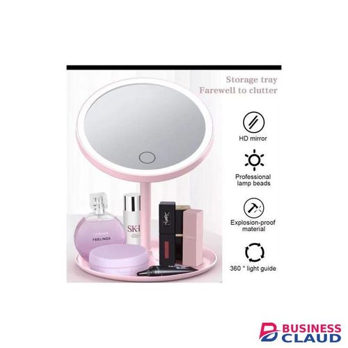 LED Makeup Mirror with Storage Tray â€“ 180Â° Rotating, Stepless Dimming Beauty Mirror with Organizer