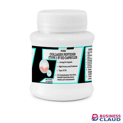 Collagen Peptides Powder Capsules (Type I & 3 -Bovine + Marine Collagen ) - For Youthful Skin,Hair & Nail Strength - 50 Capsules