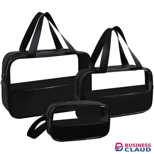 Clear Makeup & Toiletry Organizer Bag (Black & Pink)