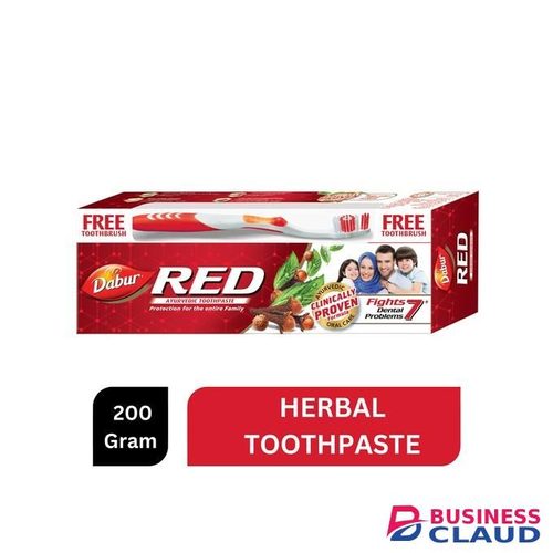 Dabur Red Toothpaste-Fluoride Free, Helps in Bad Breath Treatment, Cavity Protection, Plaque Removal, For Whole Mouth Health & Power of 13 Potent Ayurvedic Herbs 200G + Free Tooth Brush