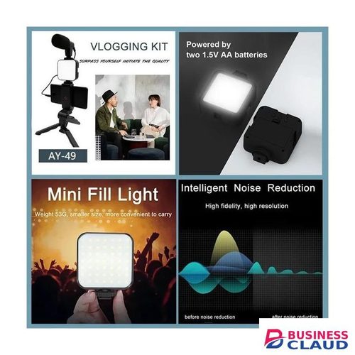 AY-49 LED And Microphone Vlog Kit With Tripod For IPhone And Android Creators – Portable Content Studio