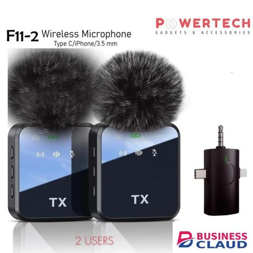 TX F11-2 Wireless Microphone 3-in-1 Kit – Dual Lavalier Mic for iPhone, USB-C & Camera - Content Creators Vlog Mic Kenya in 1-kit-dual-lavalier-mic-for-iphone-usb-c-camera-content-creators-vlog-mic-kenya