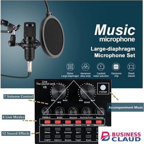 BM800 USB Condenser Microphone Kit with V8 Sound Card Complete Studio Setup Adjustable Arm Pop Filter Shock Mount for Professional Content Creators