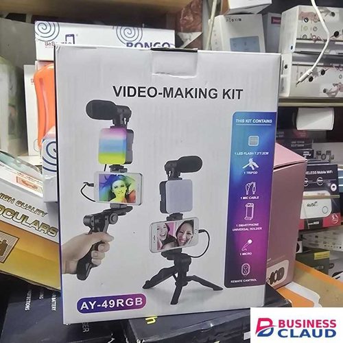 AY49 RGB LED Fill Light Vlogging Kit with Tripod Stand and Microphone for Creators