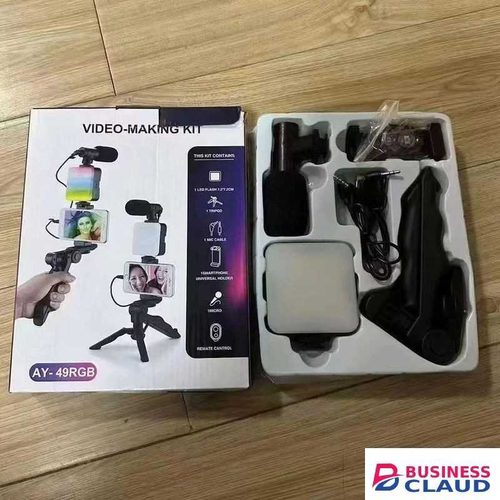 AY49 RGB LED Lighting Tripod Phone Holder Mic Kit for Content Creators