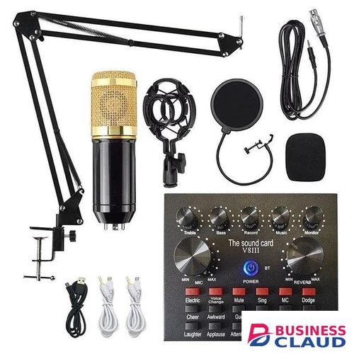 BM-800 Studio Microphone Kit with V8 Sound Card – Real-Time Audio Effects for Streamers & Creators