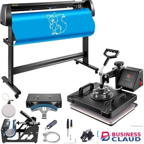 Combo Professional All-in-One Branding Kit Ideal for Small Businesses & Creative Startups 8-in-1 Heat Press Machine (12"x15") + 2 Feet Vinyl Cutter Plotter