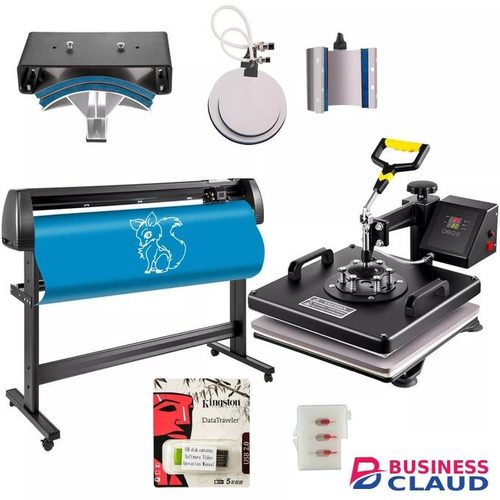 Combo 8-in-1 Heat Press Machine (12"x15") + 2 Feet Vinyl Cutter/Plotter – Complete Printing for T-Shirts, Mugs, Caps & Stickers Business Starter Kit Ideal for Custom Apparel, Gift Items & Branding