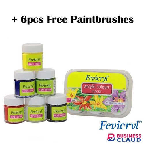 6pcs Fevicryl Acrylic Colours Lilac Kit 6 Shades DIY Paint, Rich Pigment, Non-Craking Paint for Canvas, Wood, Leather, Earthenware, Metal