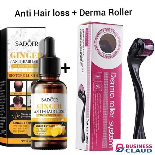 SADOER Ginger Anti Hair Loss Treatment Essence + Derma Roller, Hair Growth Restoration Anti Hair Loss Serum Minox