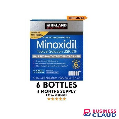 Kirkland Minoxidil 5% Extra Strength Hair Loss Regrowth System Treatment For Men Beard Care Oil Premium Topical Solution Growth Nourishing Serum 6 Bottle Of 60ml (6 Months Supply)
