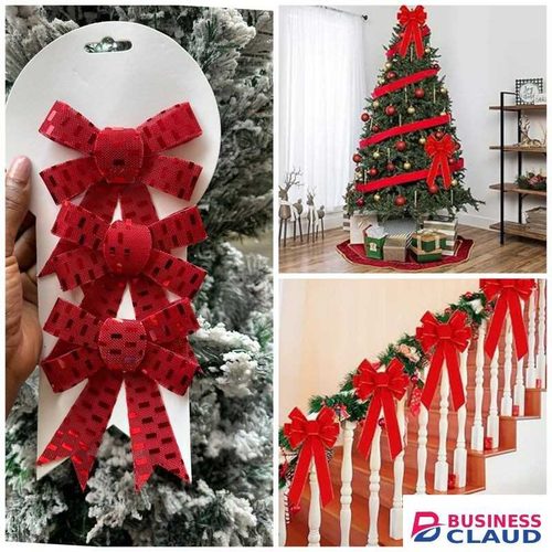 3Pcs Christmas Bows- Decorate your home and add the finishing touch to your gift with Christmas bows