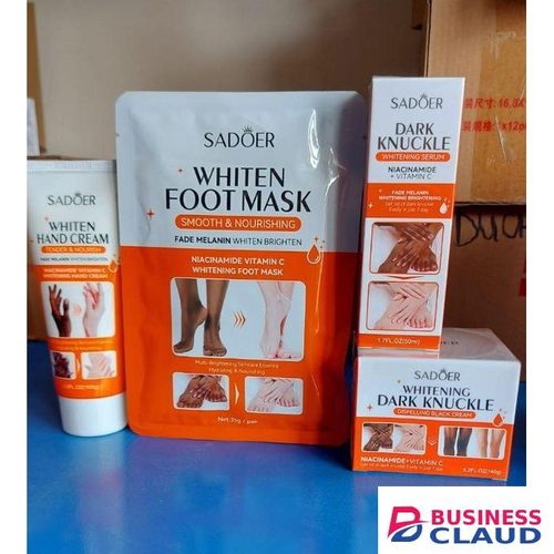 SADOER Complete 4 in 1 Dark Knuckles Set With Niacinamide + Vitamin C : Hand cream + Foot mask + Serum + Cream