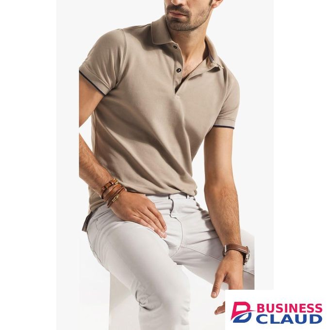 Men's Classic Beige Short-Sleeve Polo Shirt – Tailored Fit