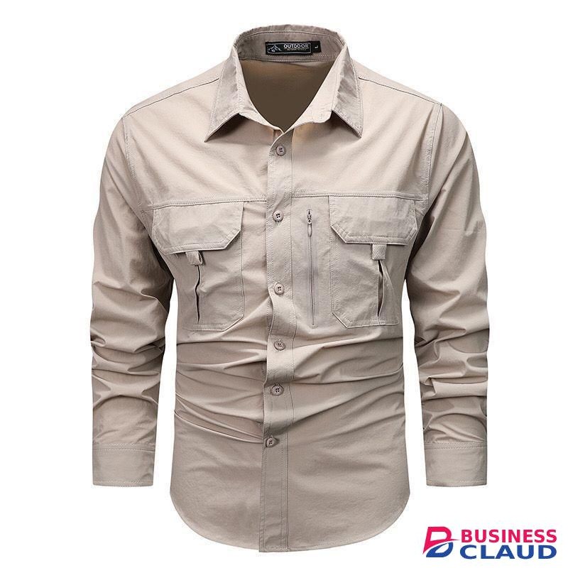 Outdoor Men's Shirt Workwear Shirts Work Shirt Button Up Shirt Cargo Shirt- Beige