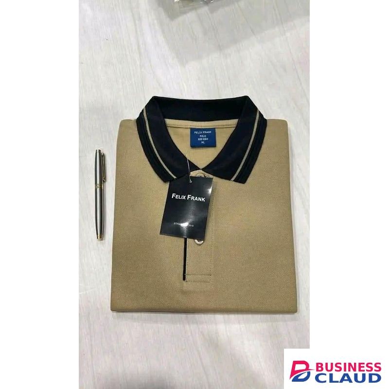 Men’s Classic Beige Polo Shirt with Black Trim Casual Elegance