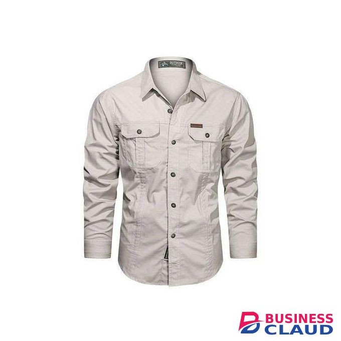 Outdoor Hiking Shirt Men Removable Quick Dry Breathable Tactical Shirt -Beige