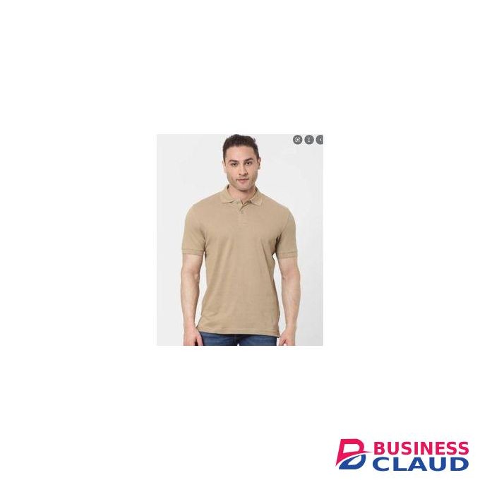 Heavy-duty Plain 100% Cotton Polo T-shirt- Beige