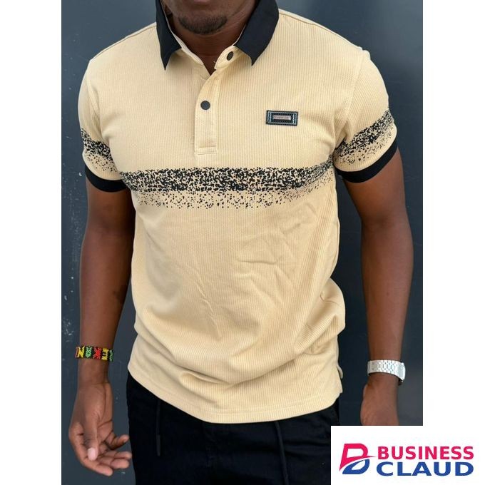 Men Plain Polo T-Shirt/Cotton T-Shirt-Beige