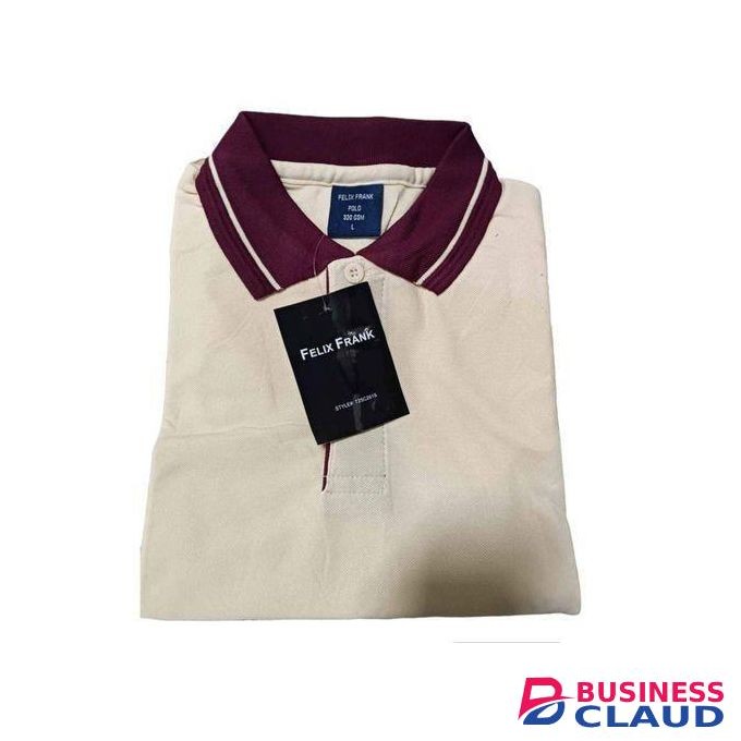 Beige Polo Shirt Maroon Collar