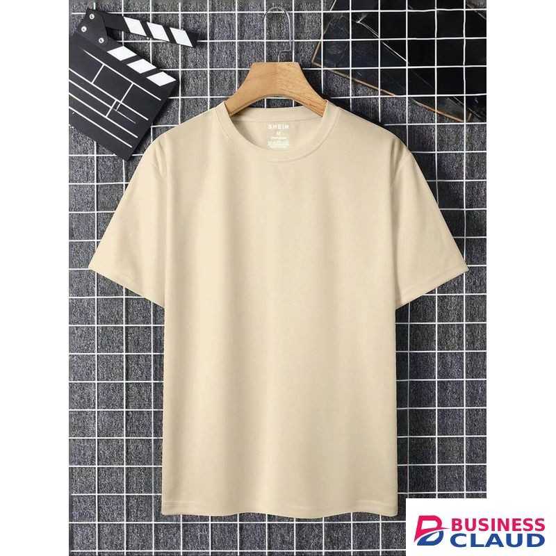 Men’s Classic Beige Crew Neck T-Shirt Lightweight Cotton Blend