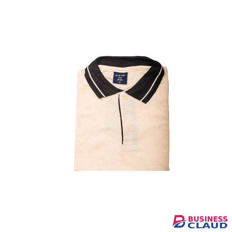 Heavy-duty Plain Cotton Polo T-shirt- Beige Black Colar