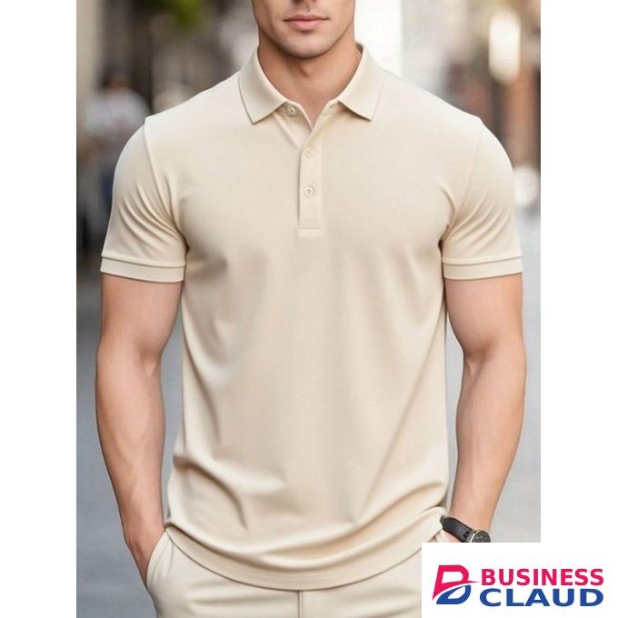Plain fitting and stylish Men T-Shirts Turn Down Collar Button Casual Top