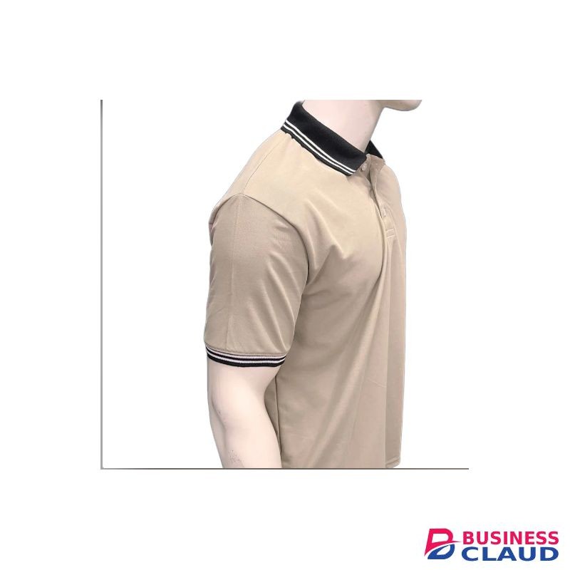 100% Cotton Unisex Beige Collar Black Polo Tshirt- Beige with Black Collar
