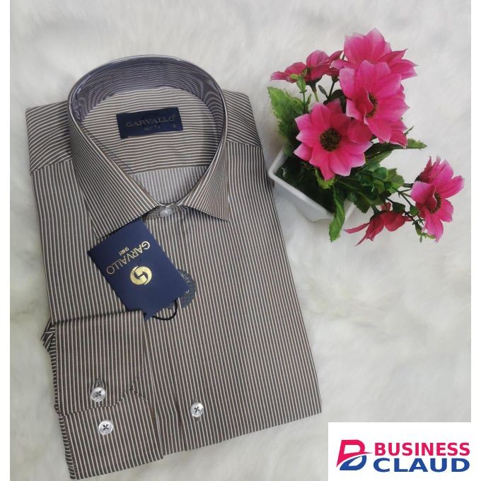 Taupe & White Men's Premium Long Sleeve Shirt