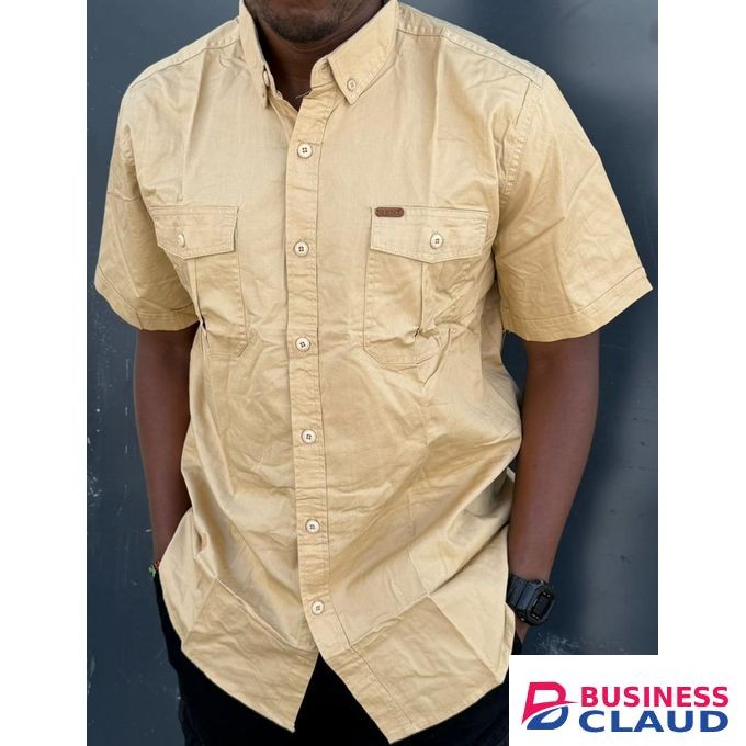 Men's Short-Sleeve Cream Utility Cargo Shirt