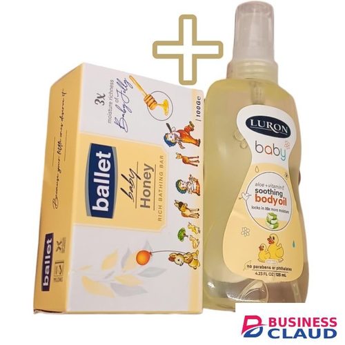 Ballet Baby Honey Rich Bathing Soap + Luron ALOE VITAMIN E Soothing Baby Oil MOISTURIZING No Parabens. Phthalates nk